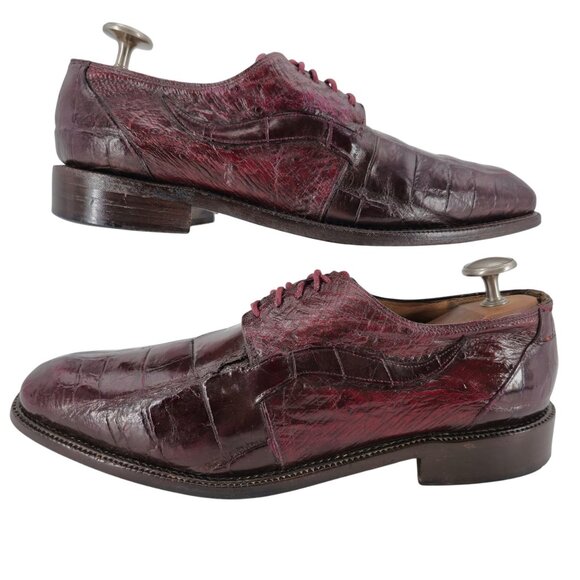 Vintage Mauri Burgundy Alligator Ostrich Exotic Dress Shoes 11.5M Derby Oxfords - Picture 2 of 15
